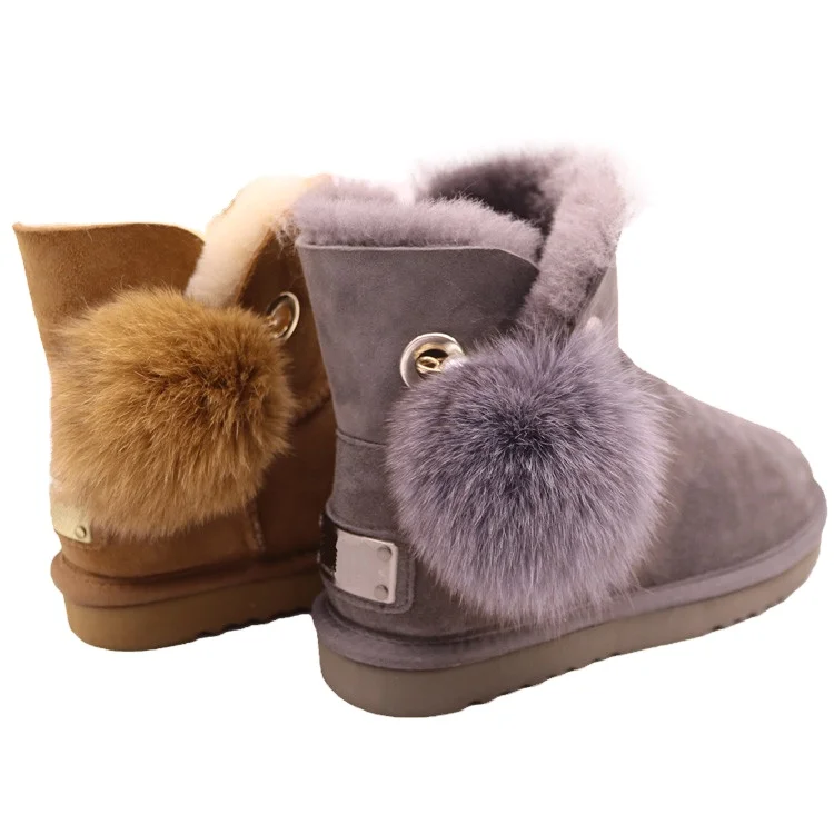 
CF-287 Slip On Short design Australian Sheepskin Lady Snow Boots Rabbit Fur 