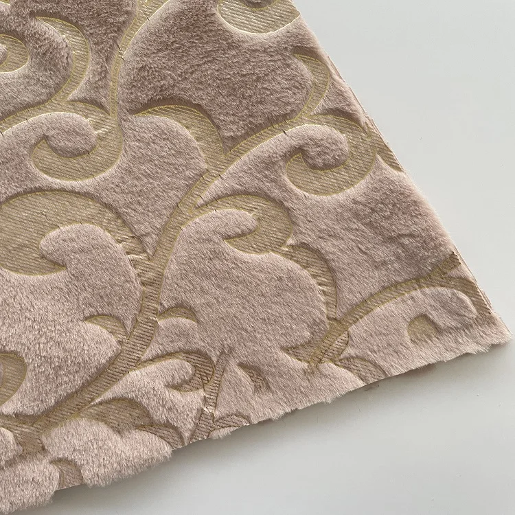 Warm Soft Dark Grey Faux Fur Gold Color Pattern 100% Polyester Embossed Hairy Blanket Fabric