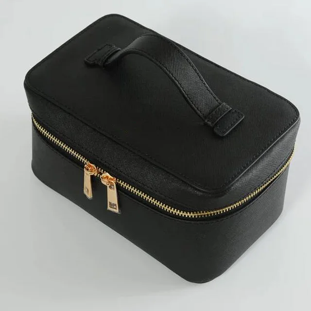Ladies saffiano leather travel toiletry case portable handle makeup vanity box dopp kit cosmetic bag
