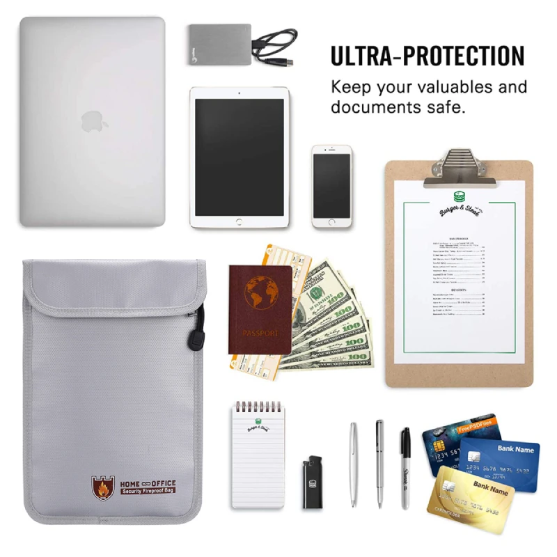 Custom Logo Waterproof A4 Document Storage Pouch with Zipper Fireproof and Secure Filing Bags for Money and Important Documents