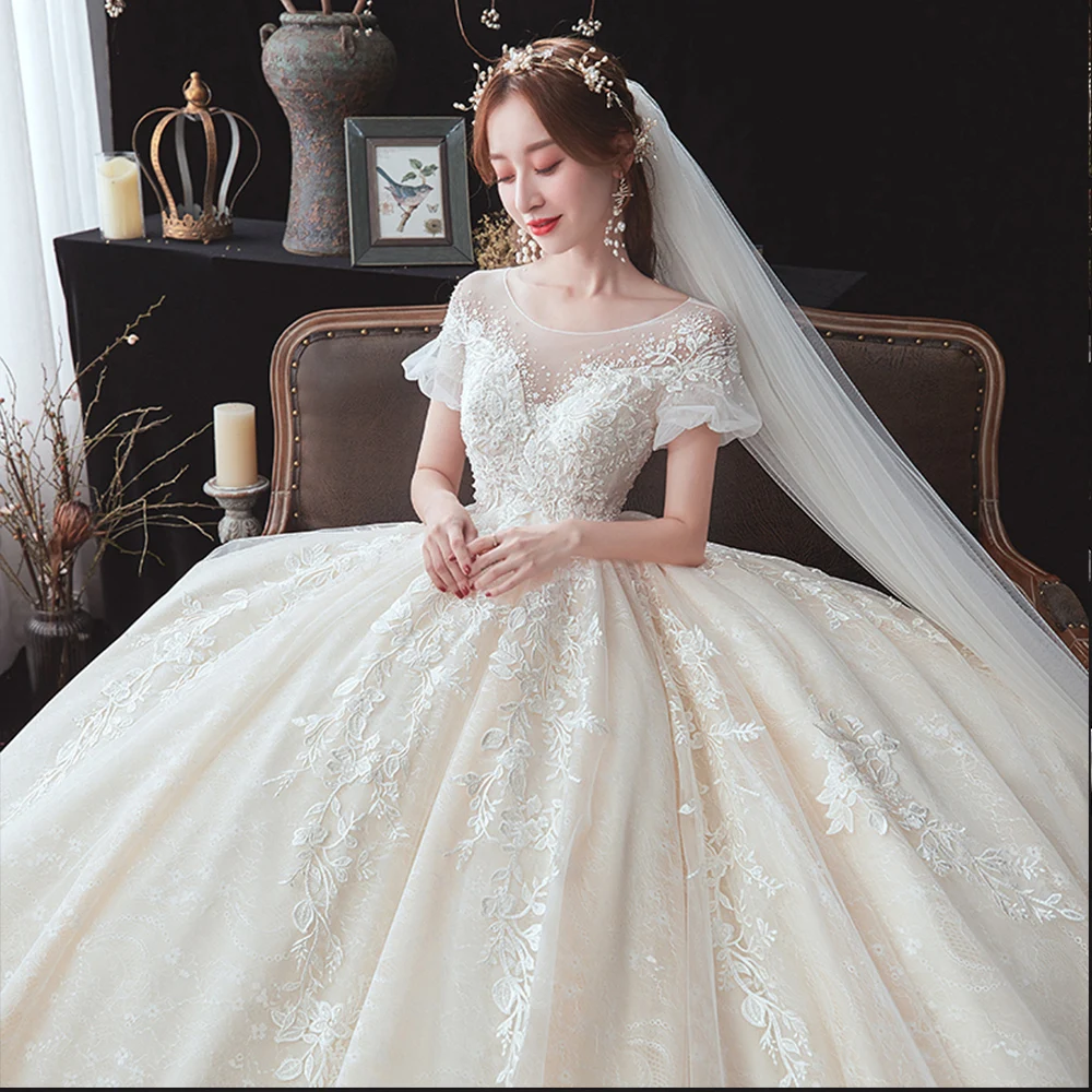 Beading Appliques Lace Short Sleeve High Waist Princess Ball Gown Wedding Dress For Pregnancy Brides Plus Size Aliexpress