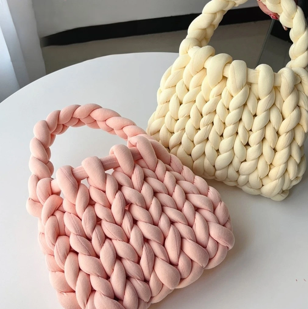 Bubble Flower Handmade Large Capacity Hand crochet bag pure color Diy Knitting Bag