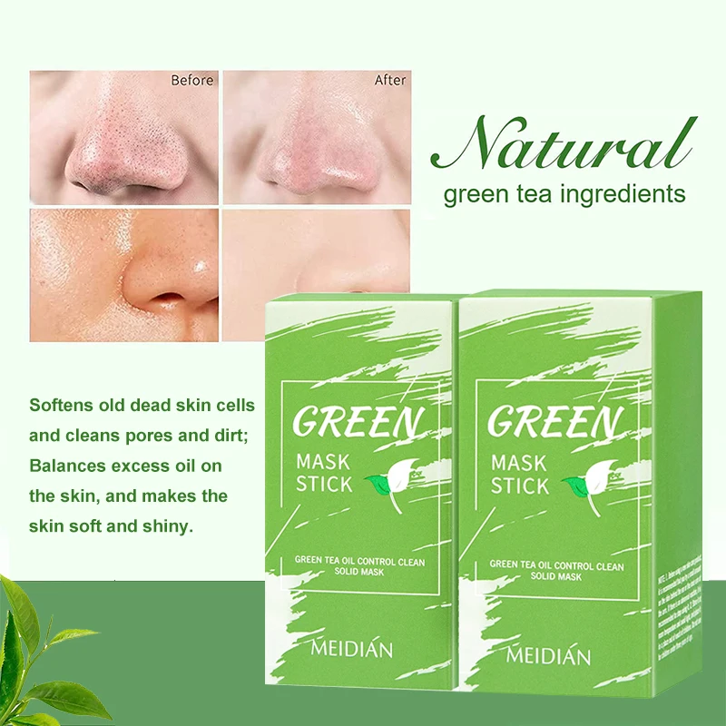 Meidian 2 Pack Nose Patch Green Tea Clay Cream Stick Facial Deep Purifying Blackhead Acne Remove Detox Toning Face Mud Mask