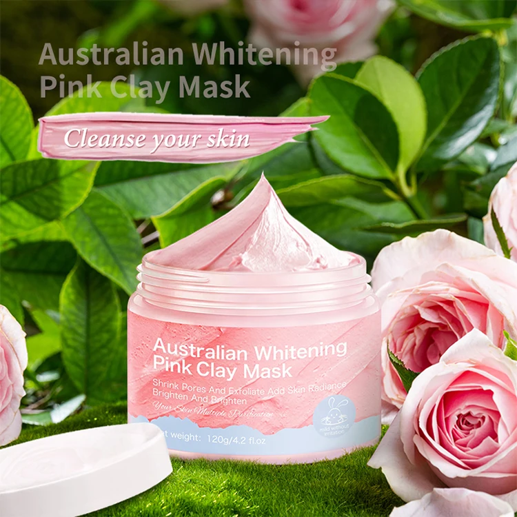 Custom Private Label Natural Organic Vegan Skin Care Facial Cleansing Kaolin Mud Mask Australian Whitening Rose Pink Clay Mask
