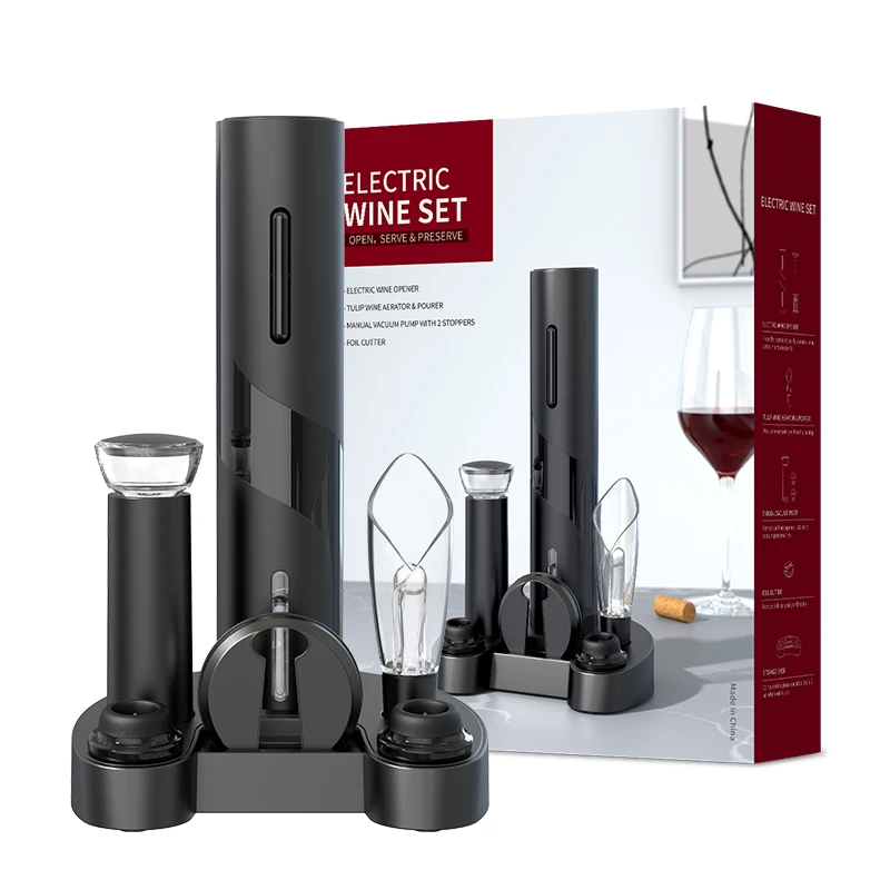 Dry Battery Operated Electric Red Wine Opener Wine Aerator Pourer Preserver Stopper Bottle Corkscrew Automatic Wine Opener Set