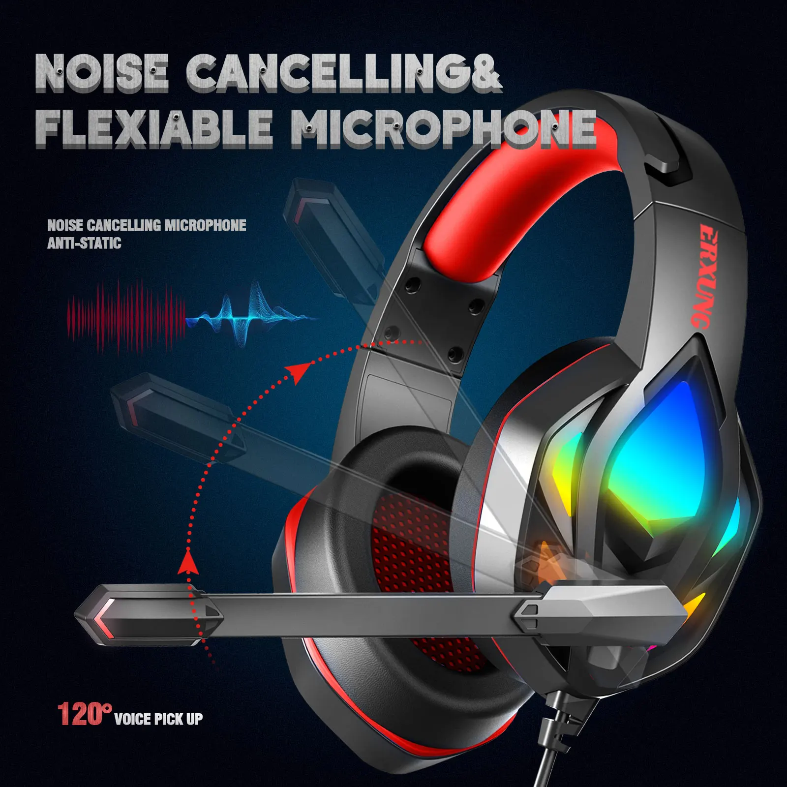 Hot sale wholesale  H100 ANC gaming headphones casque Overhead Foldable Stereo Sound Headband Wired RGB Gaming Headset