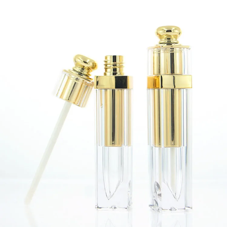 Acrylic PMMA material clear and gold empty square lip blam tube container 5ml transparent lipgloss bottle