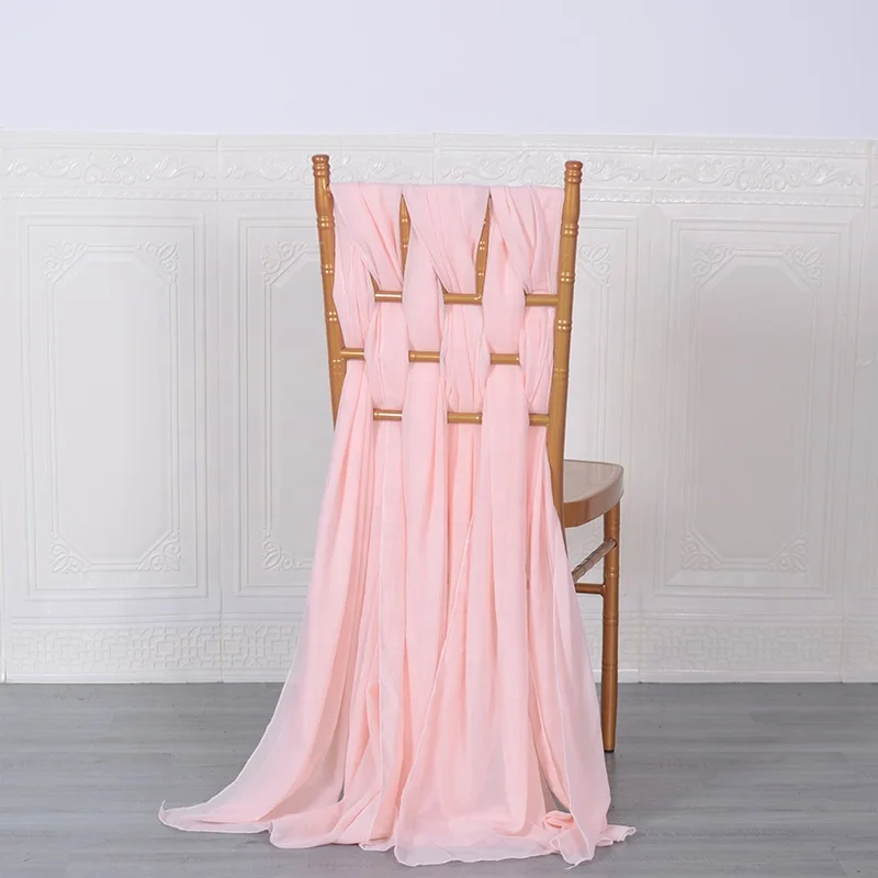 Wholesale cheap sheer white chiffon chair sash ruffle high quality polyester chair sashes