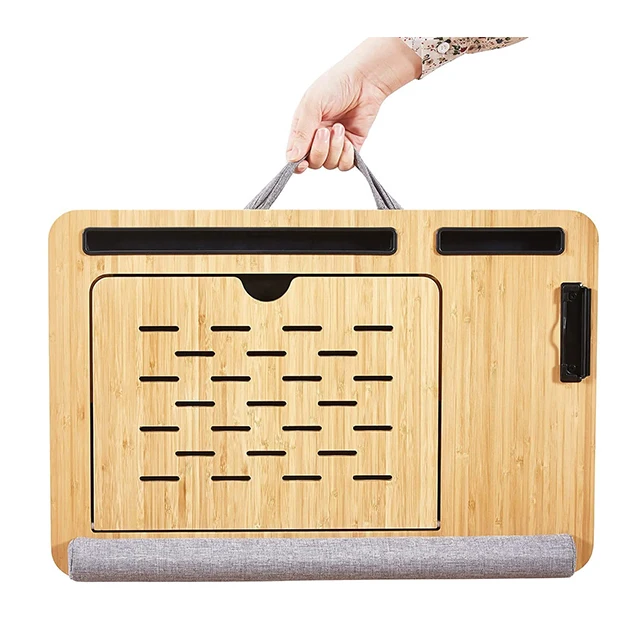 Adjustable Angles Portable Folding Standing Light Weight Laptop Tray Portable Tablet Holder Bamboo Laptop Stand with Cushion