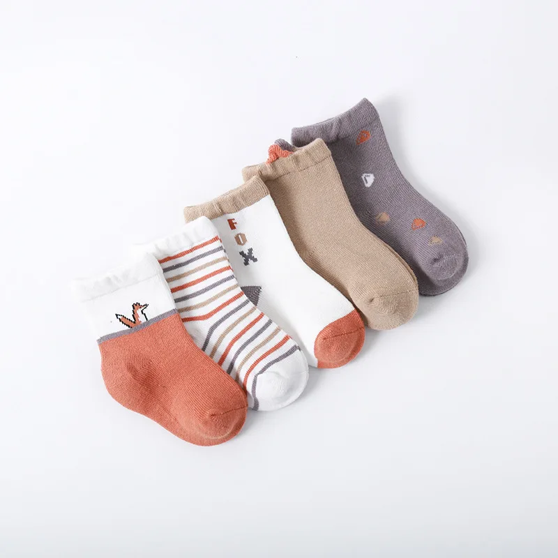 5 Pairs Baby Socks 0-1Y  Newborn Socks Kids Girls Sock Shoes Cartoon Printing