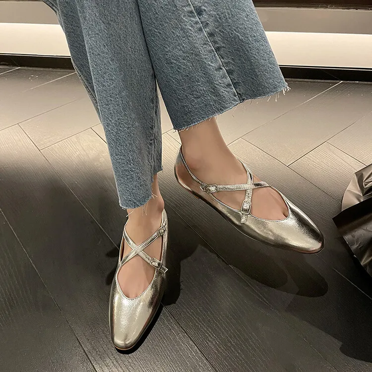 XINZI RAIN 2023 Ladies Casual Flat Mary Jane Shoes Handmade Calf Leather Round Toe Women Ballet Shoes