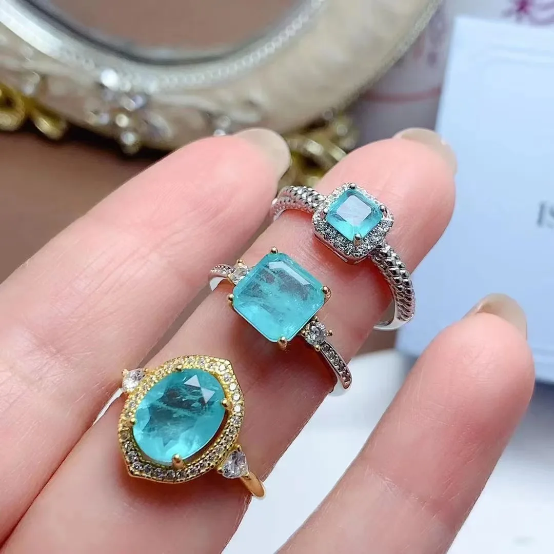 Good Price 925 Sterling Silver Natural Tourmaline Real Jewelry Women Barbie Rings Set
