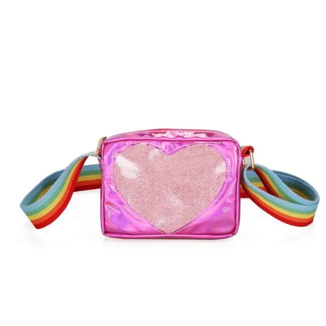 
 Модная популярная голографическая сумка через плечо для сотового телефона, индивидуальная блестящая сумка с милым сердцем и окошком из ПВХ  