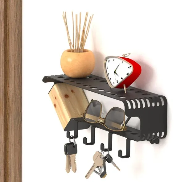 Wall Decor Mail And Key Holder Metal And wood Wall Shelf With Hanger Floating Shelf For Wall Home Decor Metal Crafts
