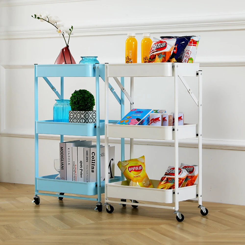 Hot sell 3-Tier Foldable Metal Storage Organizer Heavy Duty Free Standing Utility Cart with Locking Wheels