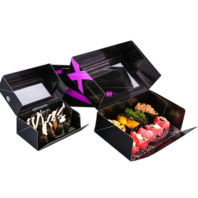 Disposable transparent skylight Japanese sushi paper box Custom printed  folding bakery pastry sushi dessert paper box