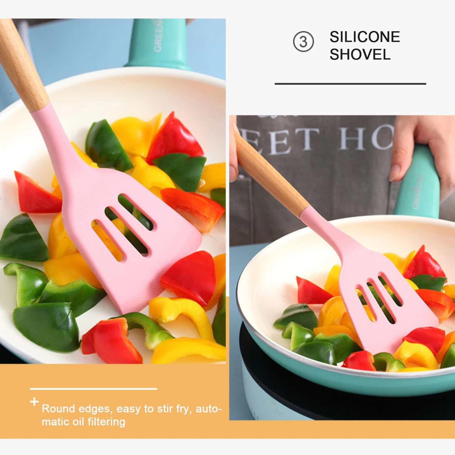 12 Pcs baking household heat resistant food grade spatula shovel set wooden handle silicone kitchen utensils