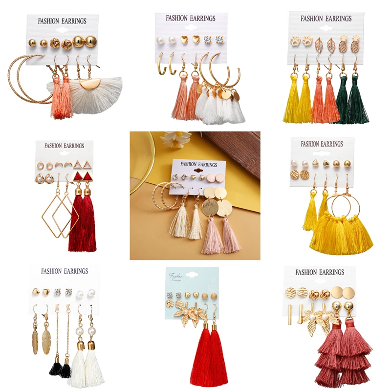 Boho Bohemian Tassel Colorful Earrings In Bulk Wholesale Jewelry Earring Set