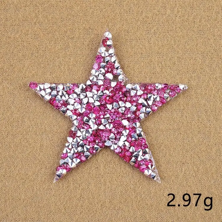 Wholesale iron on 6 cm sparkle crystal glass rhinestones patches multi colour bling hotfix star shaped rhinestone patch for bag