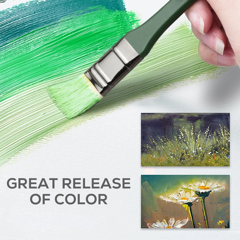 Artist Painting Drawing Brushes 10 Pieces Flat Hog Bristles Wooden Handle Set For Oil Colors Watercolor Acrylic