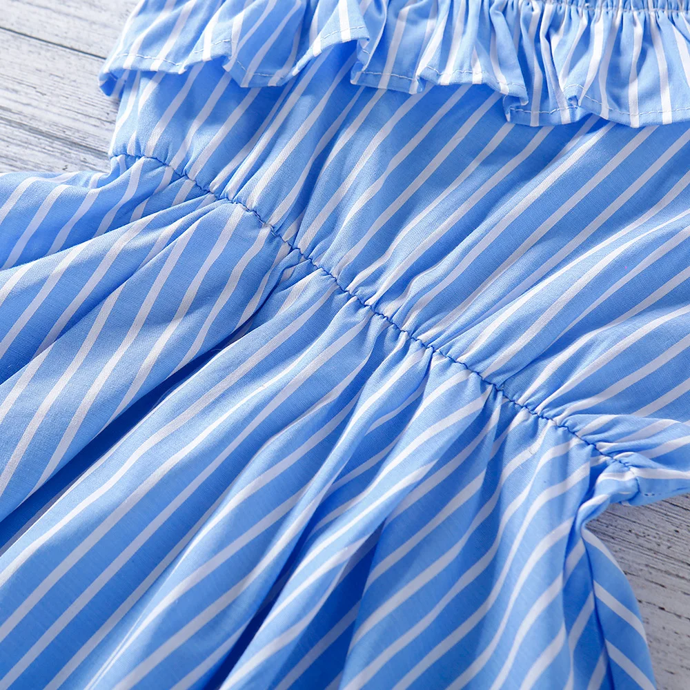 Girls Summer Dress Blue White Striped One Shoulder Kids Dresses kids baby Girls fashion New Children Princess dress Costume
