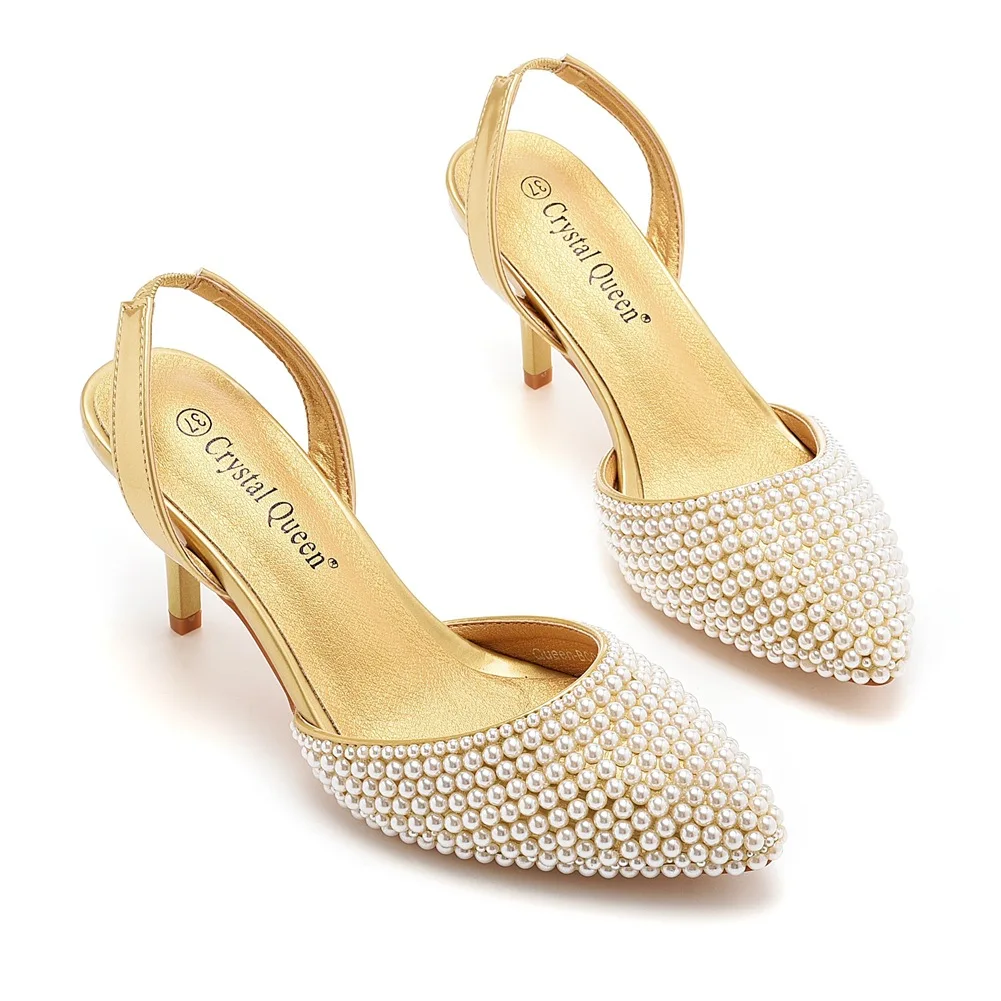 7 cm shallow mouth pointed sandals white pearl stiletto sandals large size wedding shoes Bride wedding wedding shooting pearl sh