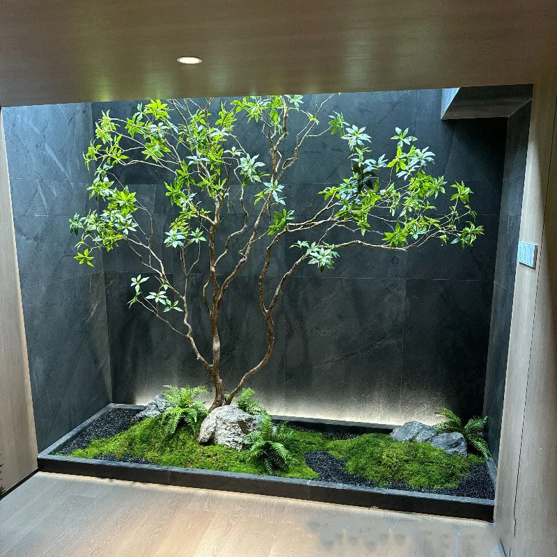 C-100 High-End Indoor Ornamental Tree Combination Artificial Flowers Drunken Wood Green Plant Model Basement Room Landscaping