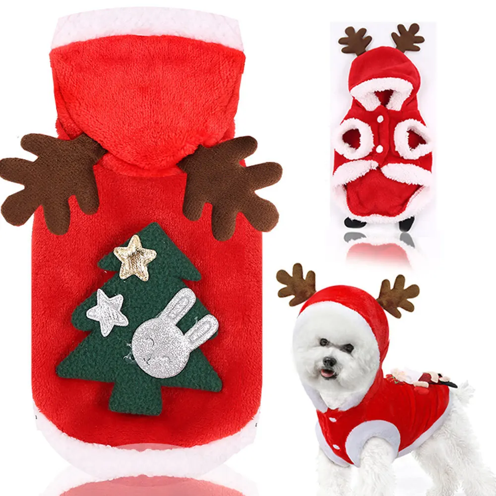Christmas Dog Clothes Fleece Coat Santa Dog Costume Pug Chihuahua Pet Cat Clothing Winter Dog Jacket Clothing