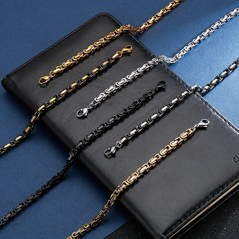 KALEN 4/6/8 wholesale 316l Stainless Steel Link Chain Byzantine Bracelet for Men