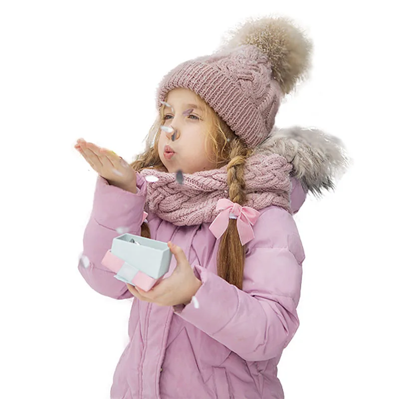 Faux fur pompom kids knitted hats twist style winter hats natural brown fur ball cuffed beanies