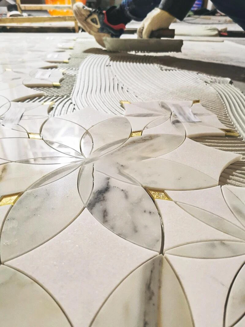 LX Natural Stone Mosaic Calacatta White Marble Decoration Tile New Design Waterjet Marble Art Mosaic Tiles For Bathroom