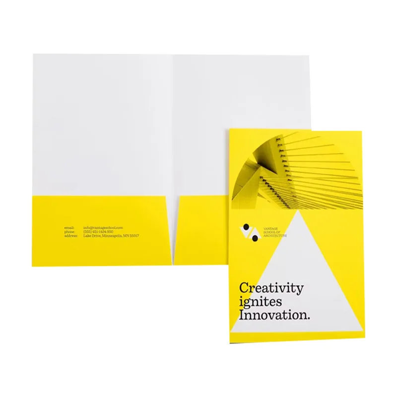Factory Direct Custom Logo Printing Paper Document Presentation File Folders A4 Company File Folders with Pockets