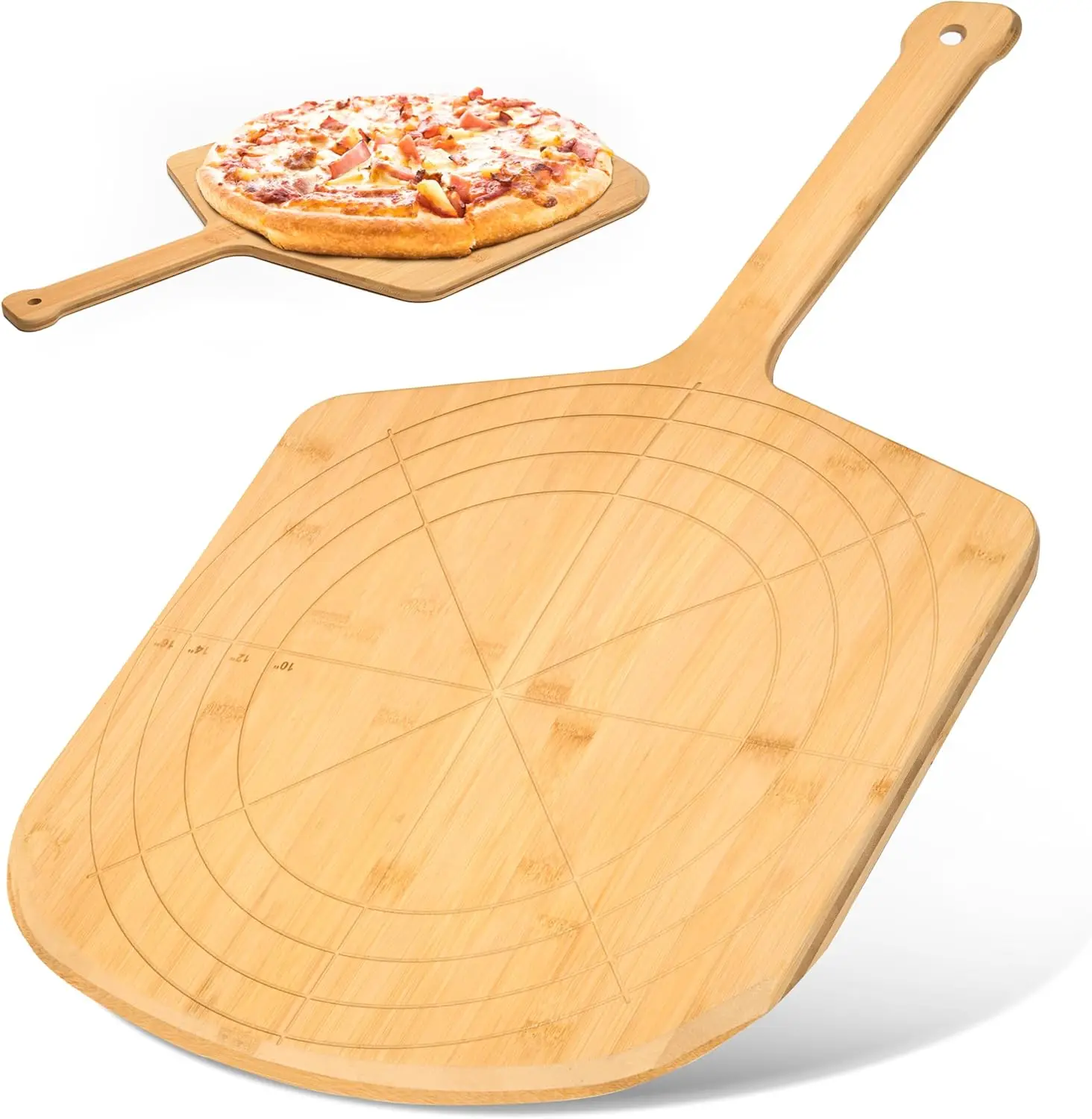 Multi-Purpose Bamboo Pizza Cutting Board Pizza Spatula Shovel Paddle Engraved Sizes Wooden Pizza Peel 16 Inch 12 x 14 Inch
