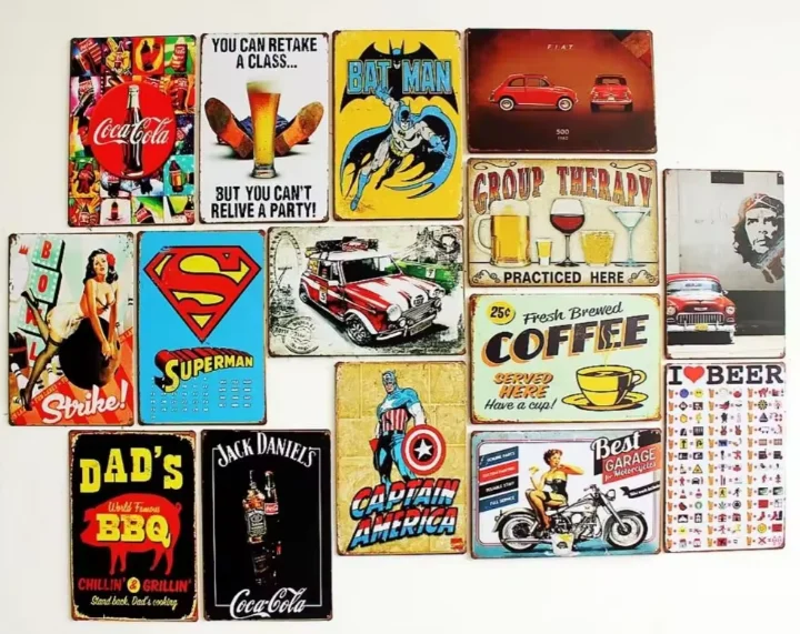 Customize metal tin sign Emboss Enamel vintage garage decorative poster retro metal tin plate plaque classic motorcycle car