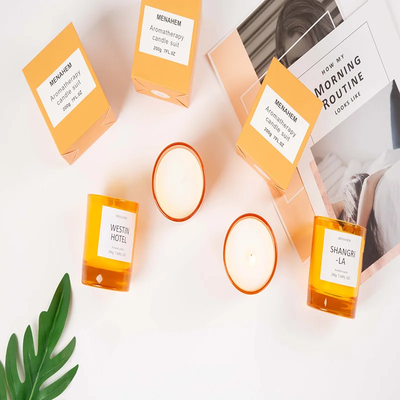 Orange Aromatherapy Candle Cup Large Scented Candle Soy Wax Home Smokeless Fragrance Hotel Essential Oil Candle with Hand Gift