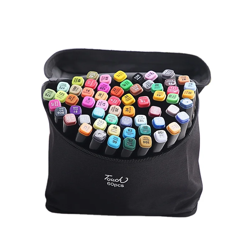 Eurolucky Art Supplies Dual Tips Marker Pens  Carrying Case Double Head Marker For Drawing 60 Colors