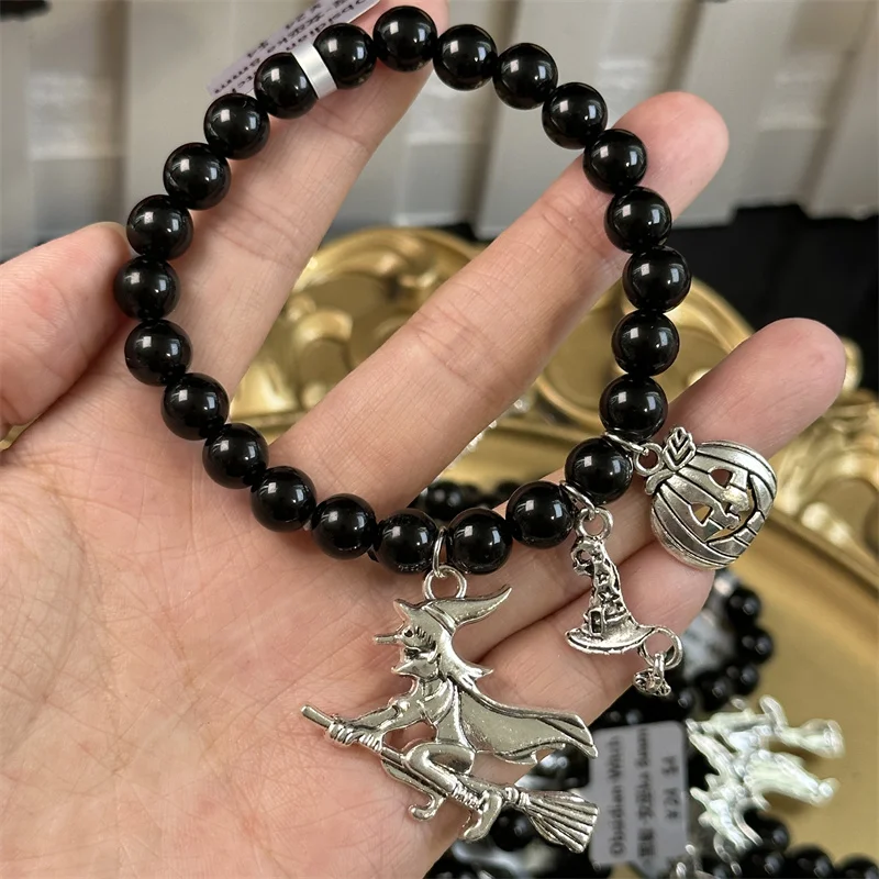 Crystal bracelets bead Halloween jewelry black obsidian witch bracelets for sale
