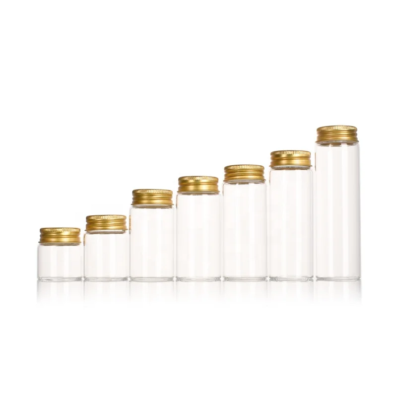 Ru Star Factory Supply Clear Multi-Capacity 37mm Diameter Glass Tube Bottle With Gold Aluminum Cap