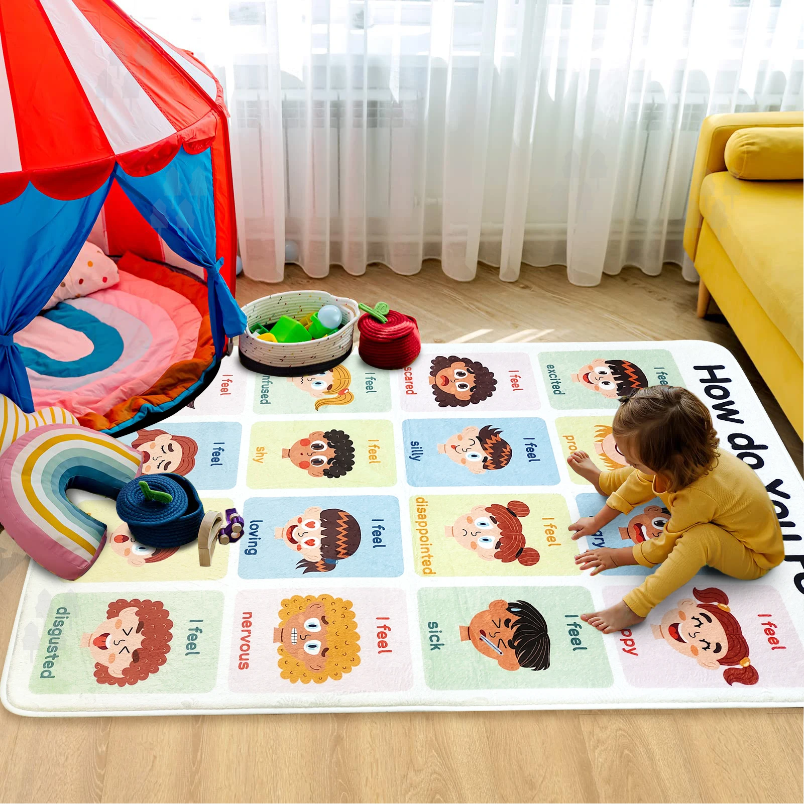Kids Joy Carpets Face Expressions Large Children Feelings Floor Rug Safe Game Play Mat
