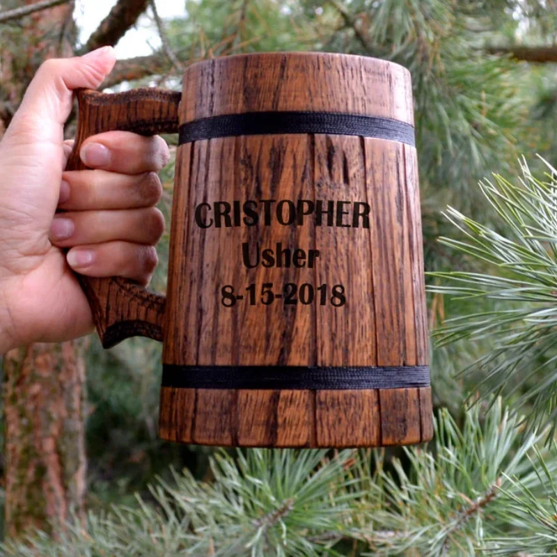 Caoxian Huashen gifts for best men gift for him groomsmen gift wood beer cup barrel type wooden beer mug