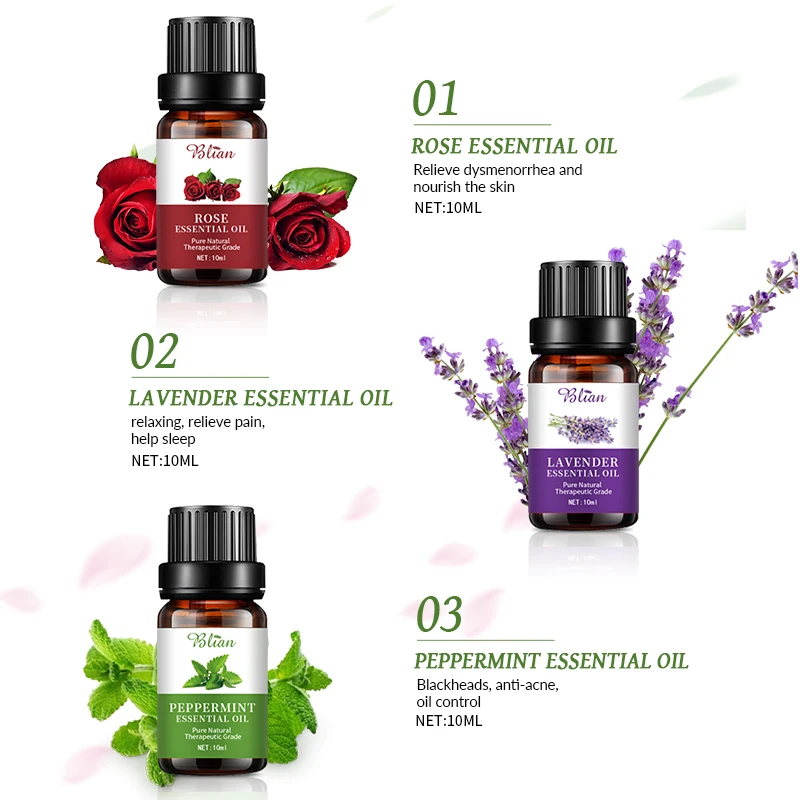Custom Therapeutic Grade 3 Pcs Bluk 100% Pure Natural Organic Rose Lavander aromatherapy Essential Oil set