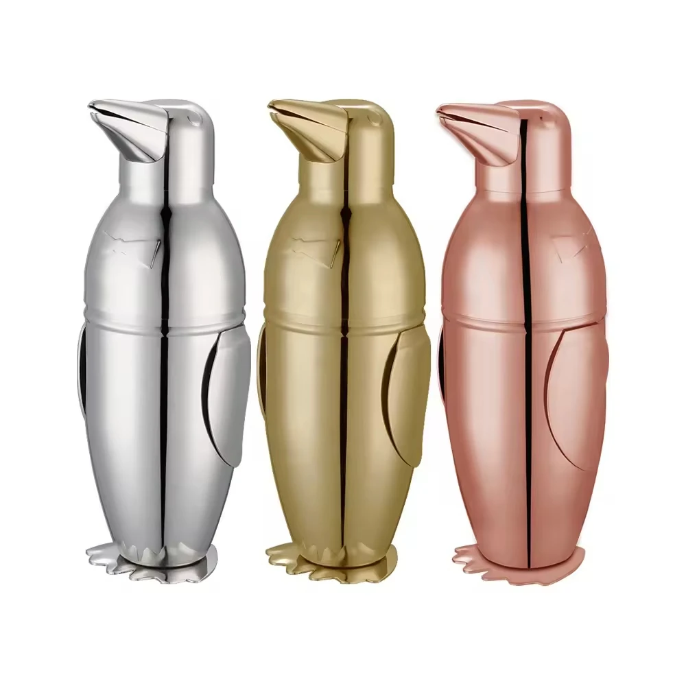 Factory Direct Hot Sale Cocktail Shaker Set Stainless Steel Bar Tools Metal Stainless Steel Penguin Cocktail Shaker