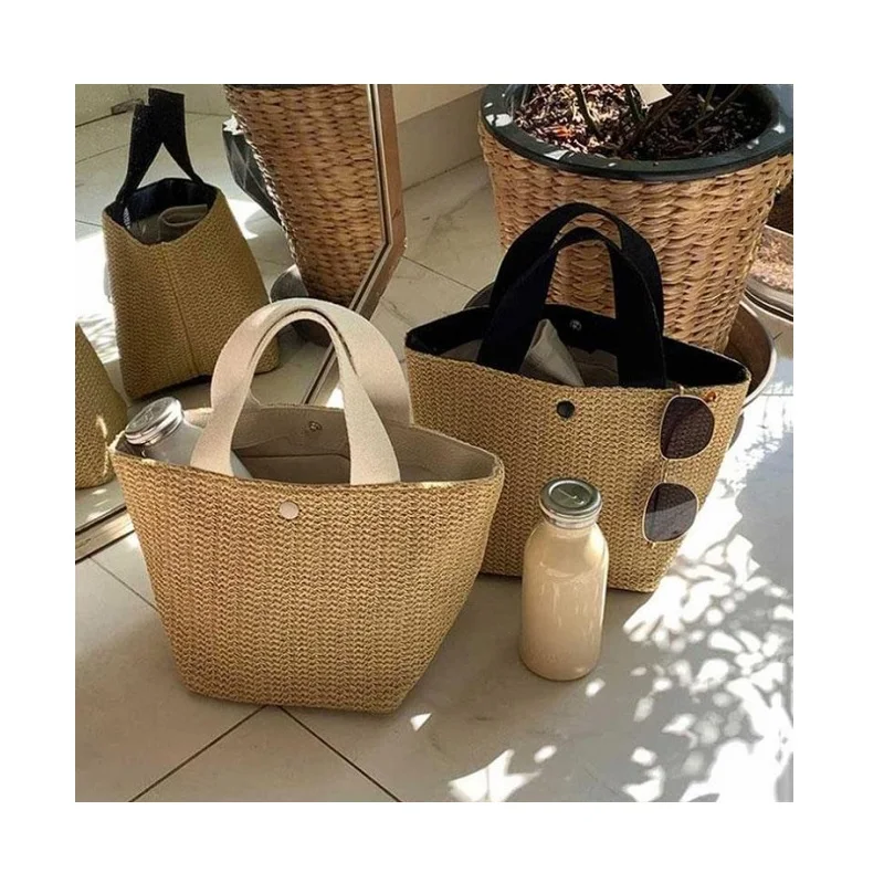 Luxury Bucket  Countryside Straw Weaving Summer Beach Holiday woven bag retro leisure portable Handbags