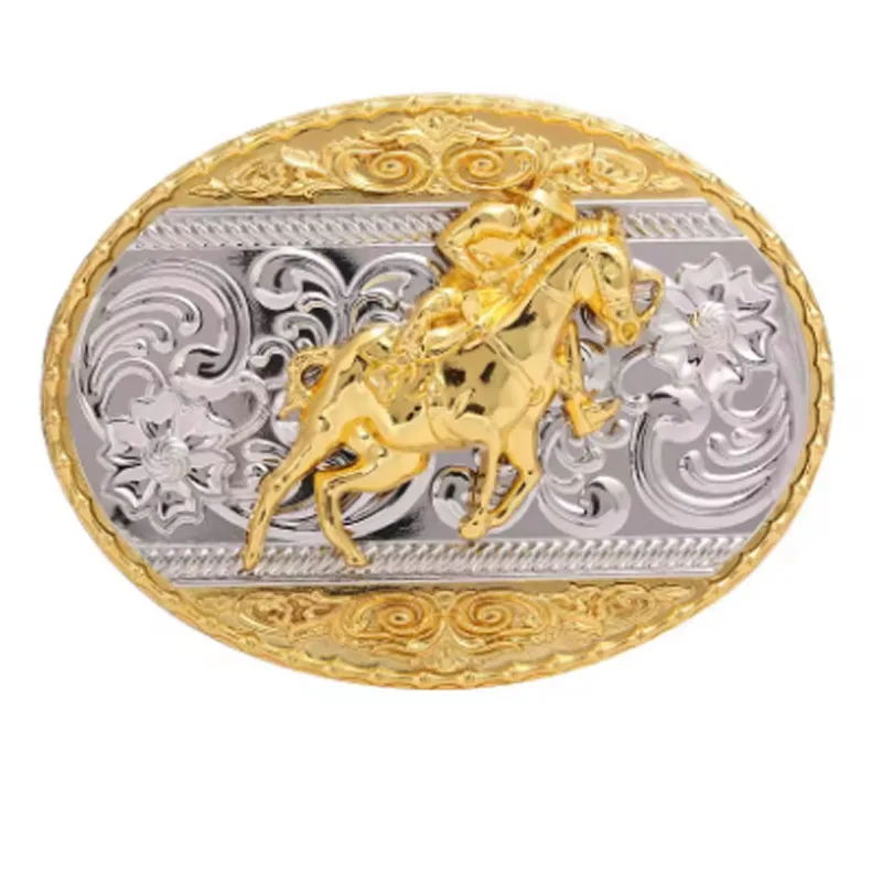 Western cowboy belt buckle vintage pattern oval shape plate youth fashion belt buckle