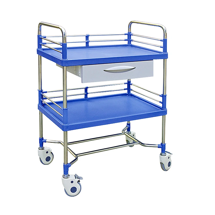Cheap price Hebei factory hospital use 3 tiers abs plastic medical treatment trolley cart with drawer