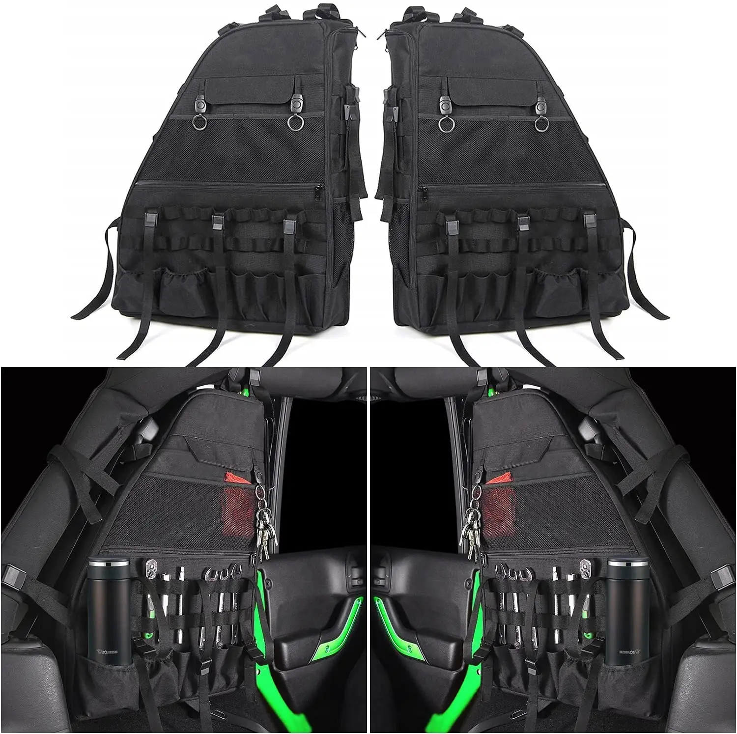 Roll Bar tool Storage Bag with Multi-Pockets & Organizers & Cargo Bag Saddle Bag for Jeep Wrangler JK 4-Door