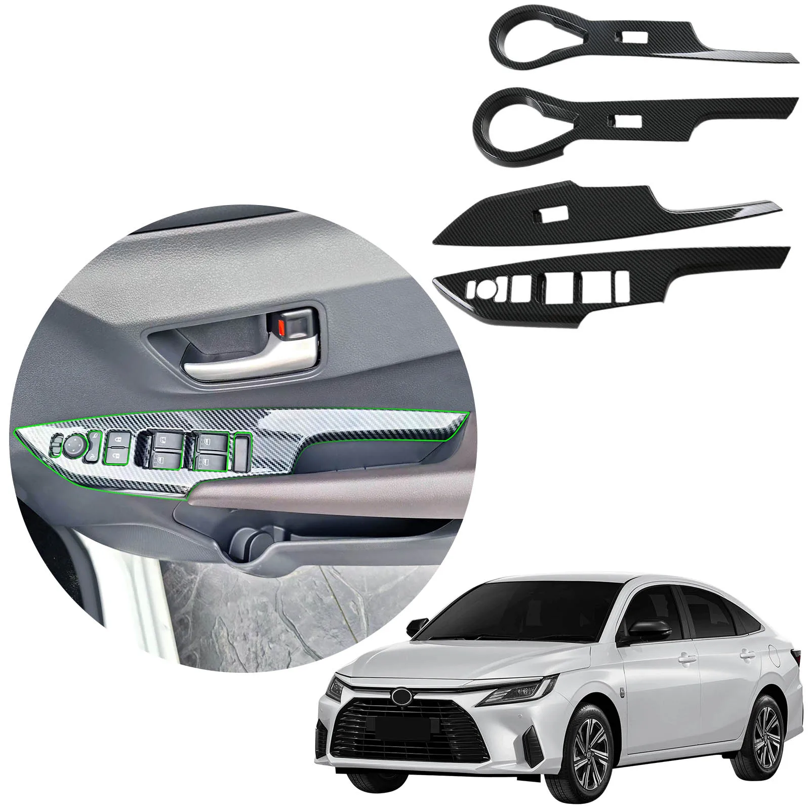 ABS Car Armrest Window Rise Cover Glasses Lift Down Control Switch Trim Accessories Body Kits For Toyota Yaris Ativ 2023