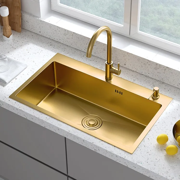 2022 Modern Simple Factory suppliers Wholesale Gold undermount 304 Stainless Steel Nano Kitchen Sink