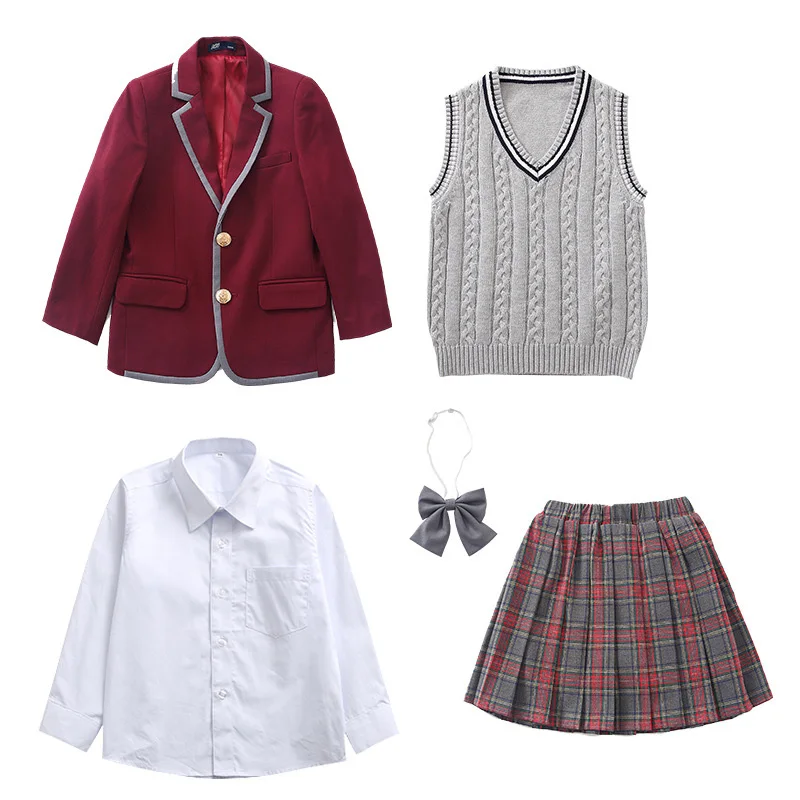 Fashion High School Uniform For Children Fabric For School Uniforms Models Boys Girls Red School Uniforms