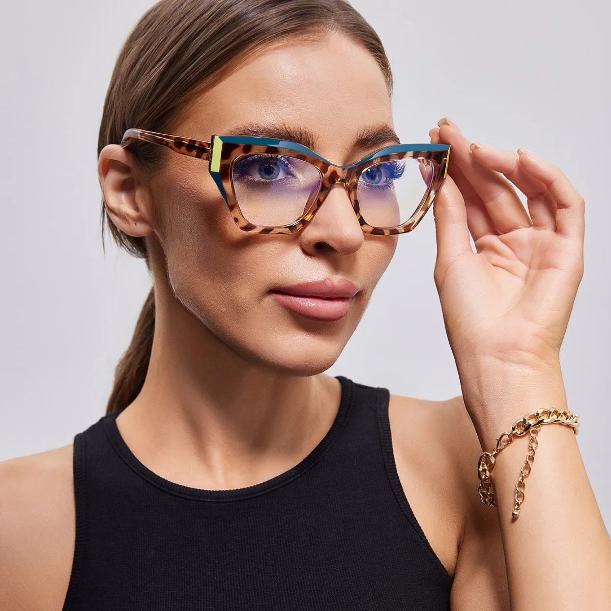 New anti-blue glasses female PC insert leg fashion retro plate color flat light mirror 5739
